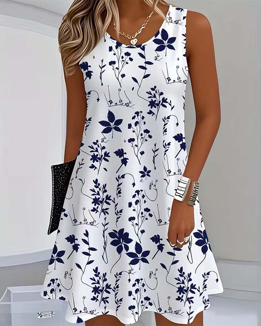 Kleid Ärmellos Druck A-Linie