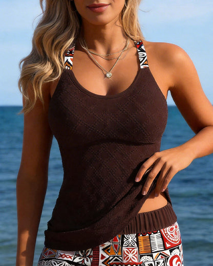 Tankini Strukturiert Ethno-Stil Geteilt