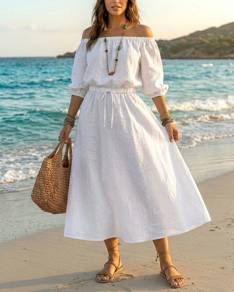 Kleid Off-Shoulder Schnürung Taille