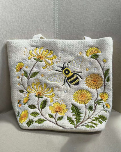 Tasche Handgefertigt Gehäkelt Biene Bestickt Tote