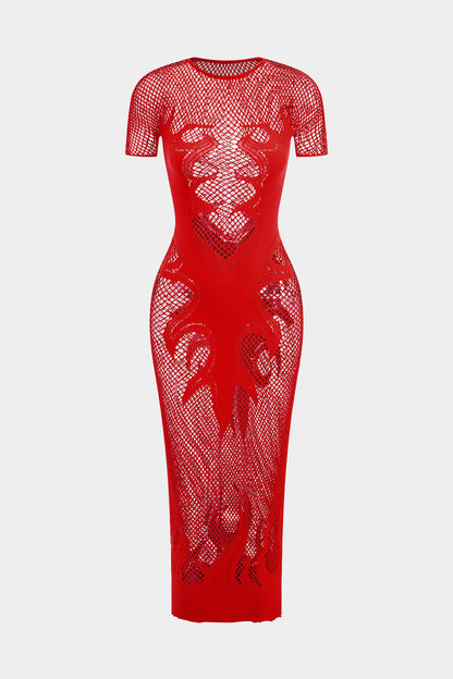 Unifarbenes Y2k Strickkleid mit Cut Out Details und Durchsichtigen Kurzen Ärmeln