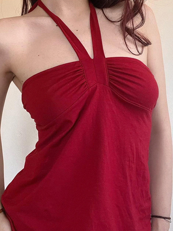 Rotes Y2k Schnürung Falten Bustier Halter Top
