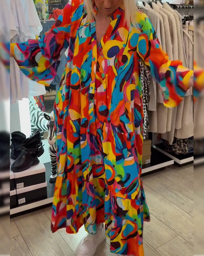 Kleid Abstrakt Graffiti Lang