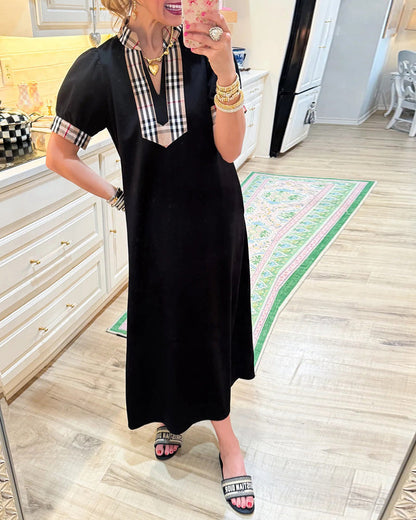 Kleid Puffärmel Karo Kontrast