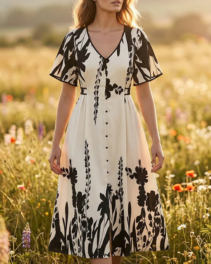 Stilvolles V-Ausschnitt-Kleid Mit Taillenbetonung