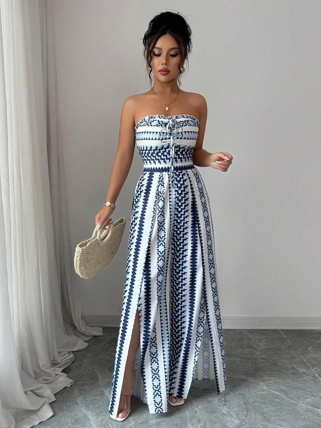 ✨ Damen Jumpsuit schulterfrei floral im Boho-Stil – Eleganter Sommer-Overall mit Bardot-Ausschnitt – Fließend, leicht & perfekt für Festivals, Strand oder romantische Sommerabende 🌸