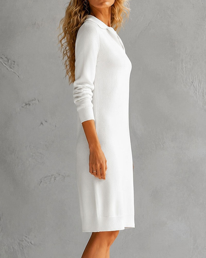 Kleid Revers V-Ausschnitt Figurbetont Langarm