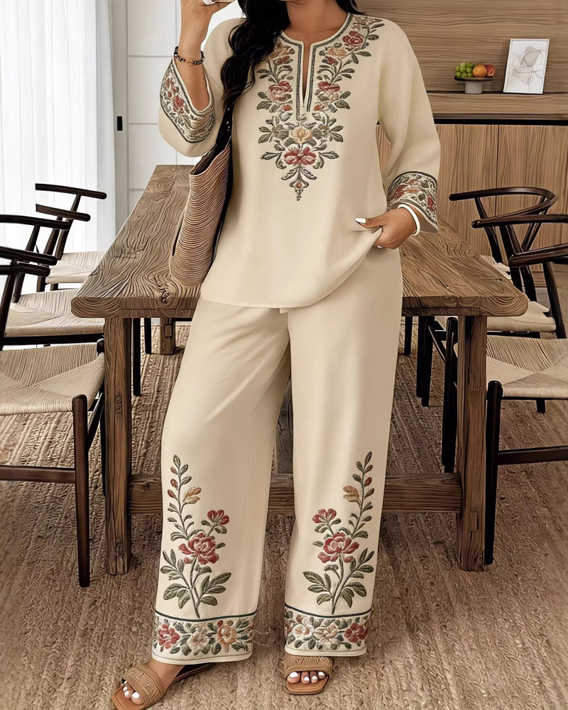 Set Blume Langarm Ethnischer Stil