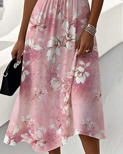 Kleid Orchideenprint V-Ausschnitt Lässig