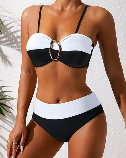 Bikini Metallschließen Design Color-Blocking