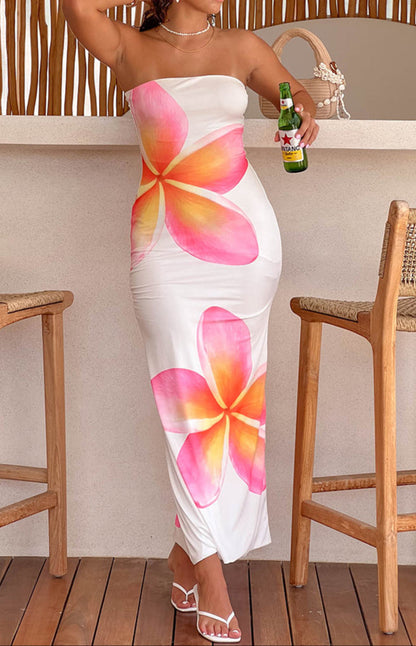Ginevra Weißes Frangipani Maxikleid