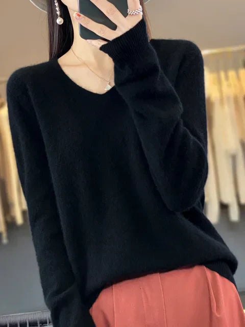 Green V-neck cashmere sweater - Clara