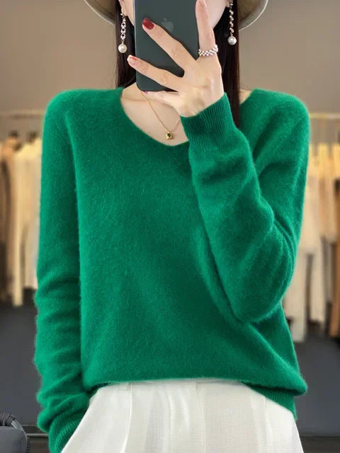 Green V-neck cashmere sweater - Clara