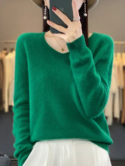 Green V-neck cashmere sweater - Clara