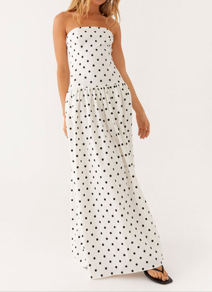 Jolanda Maxikleid – Weiße Polka Dots