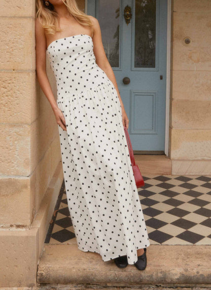 Jolanda Maxikleid – Weiße Polka Dots