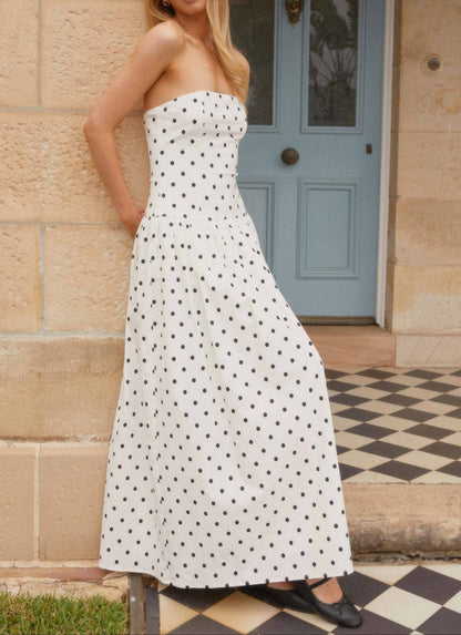 Jolanda Maxikleid – Weiße Polka Dots