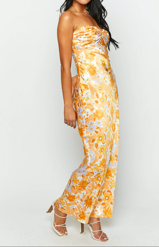 Armani Maxi Evening Dress in Orange with Floral Print