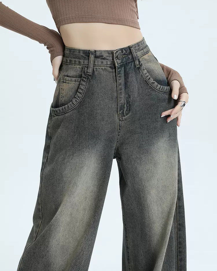 Schwarze Vintage Wasch Effekt Boyfriend Jeans