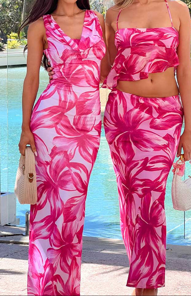 Como Rosafarbenes Maxikleid mit Blumenmuster