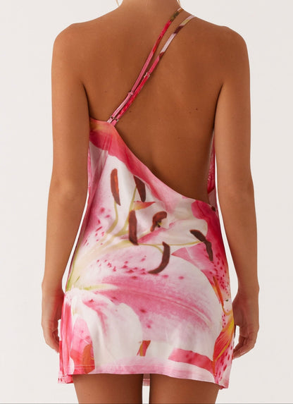 Danna Mesh Minikleid – Weiß Rosa Lilie