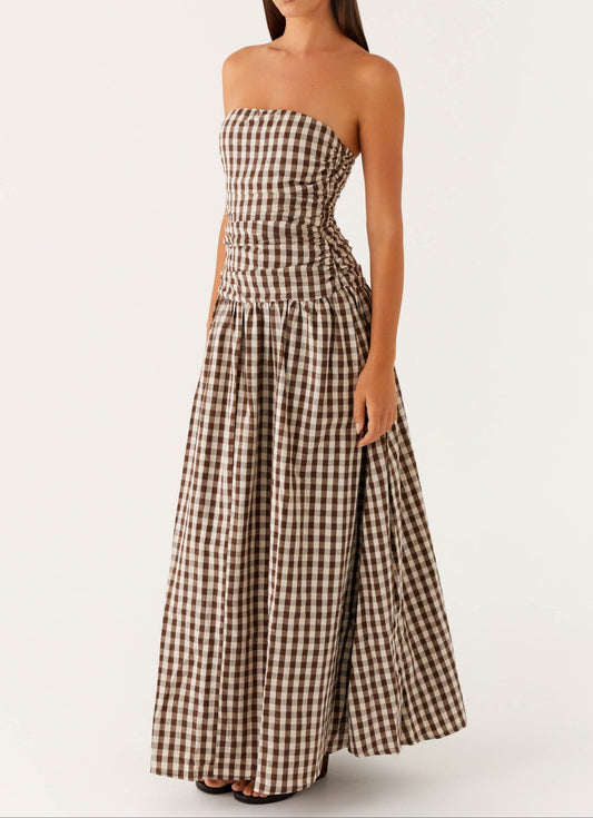 Aryanna Maxi Dress – Brown Check