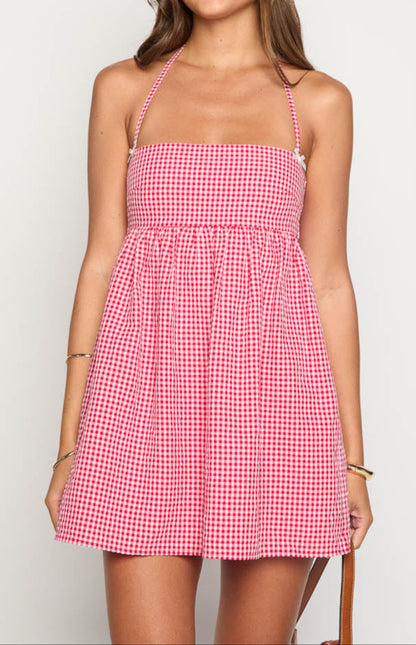 Scirocco Rotes Gingham Halter MiniKleid