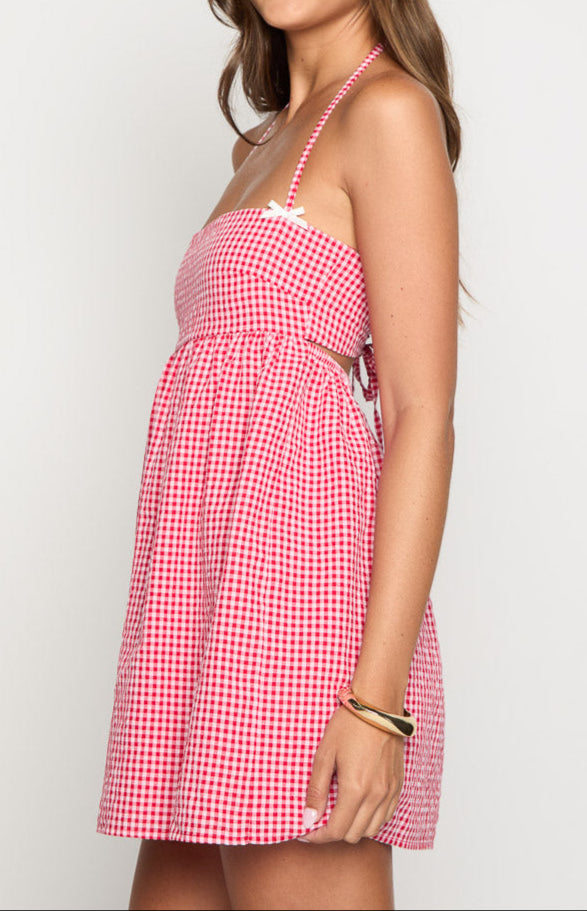 Scirocco Rotes Gingham Halter MiniKleid