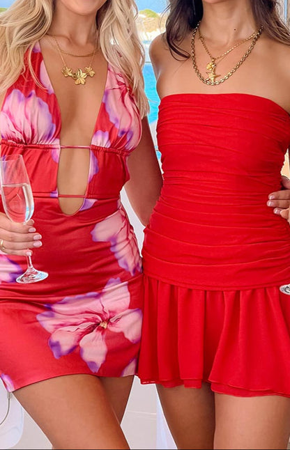 Bambalina Rotes Trägerloses Minikleid