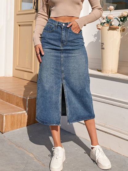 Hanna - Denim midi skirt with slit