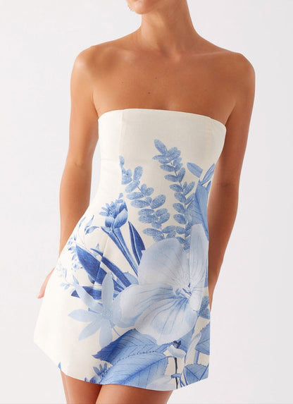 Robe mini bustier Denby – Bleu fleuri