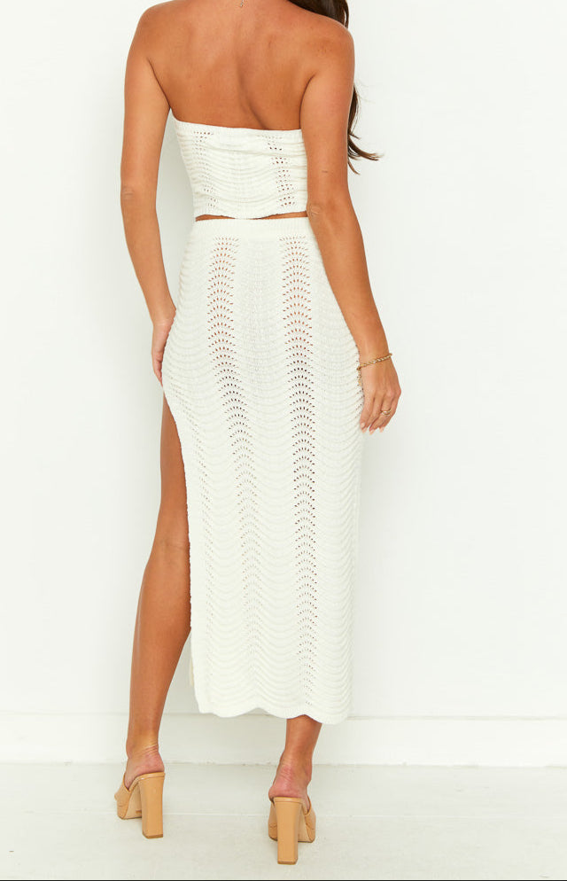 Abril Cream Knit Midi Skirt 