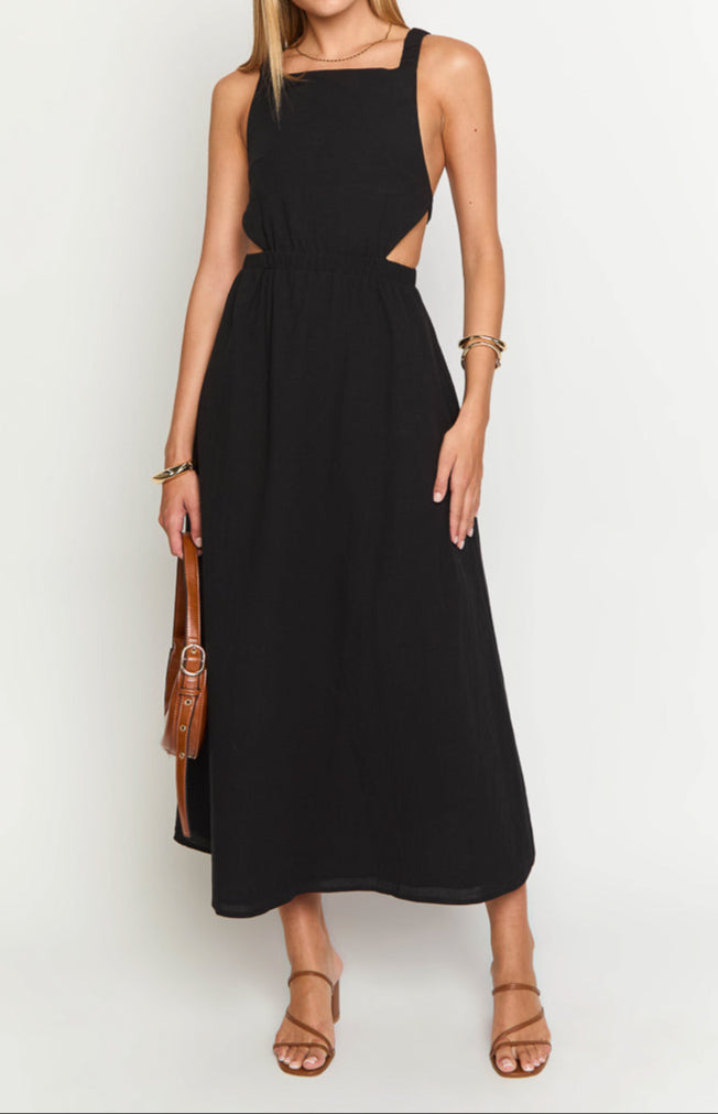 Andrea Black Open Back Midi Dress
