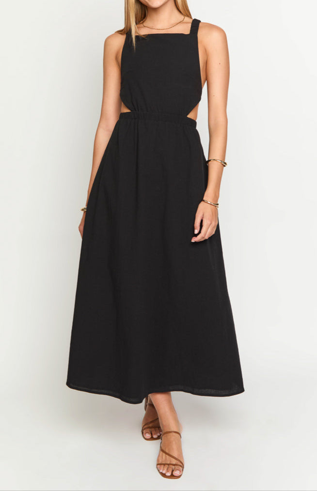Andrea Black Open Back Midi Dress