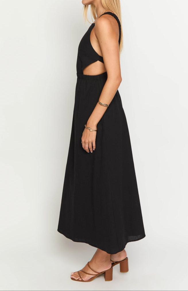 Andrea Black Open Back Midi Dress