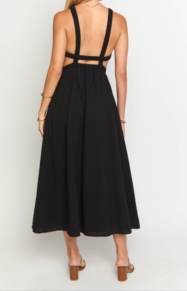 Andrea Black Open Back Midi Dress
