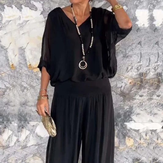 Black loose top and pants set - Nora