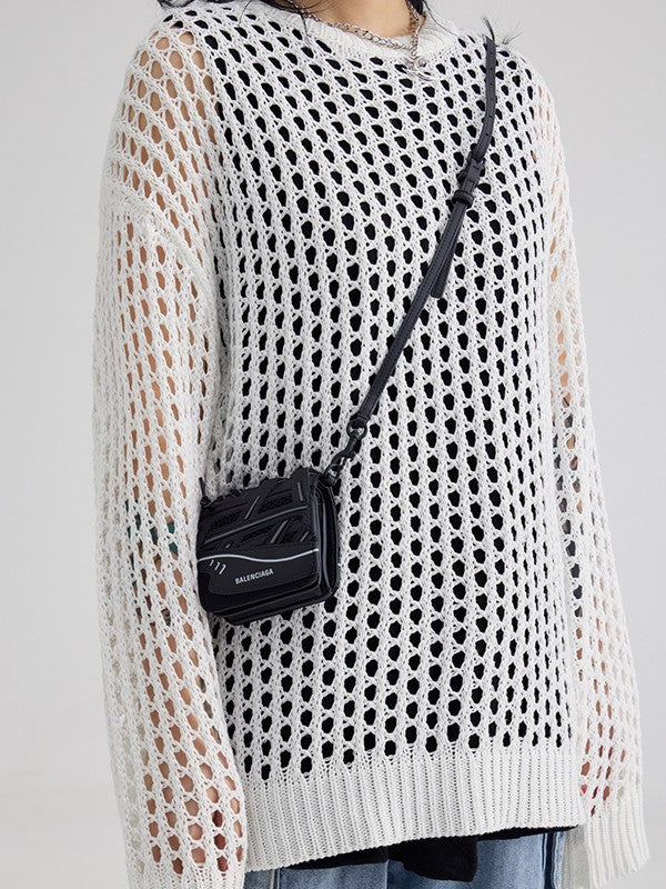 Einfarbiges Y2k Oversized Häkel Stricktop