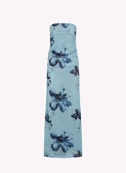 Robe longue Massima – Bleu-noir à imprimé floral
