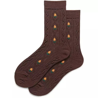 Vintage Floral Gestrickte Socken Kaffee