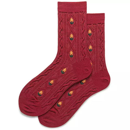 Vintage Floral Gestrickte Socken Rot