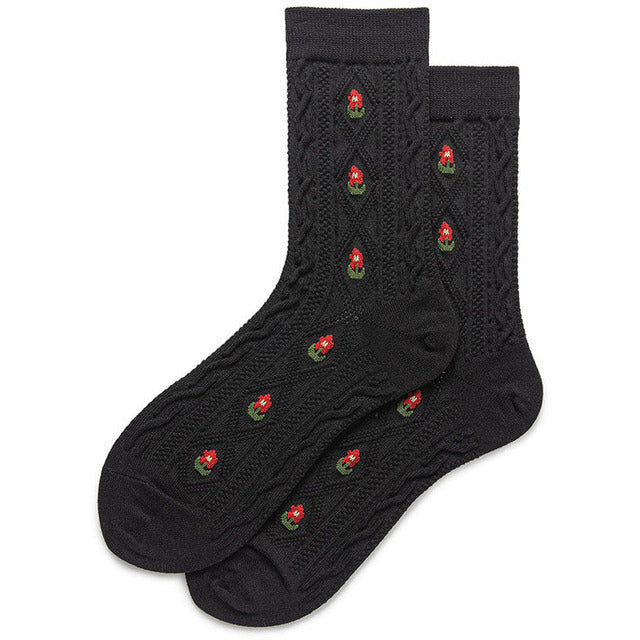 Vintage Floral Gestrickte Socken Schwarz