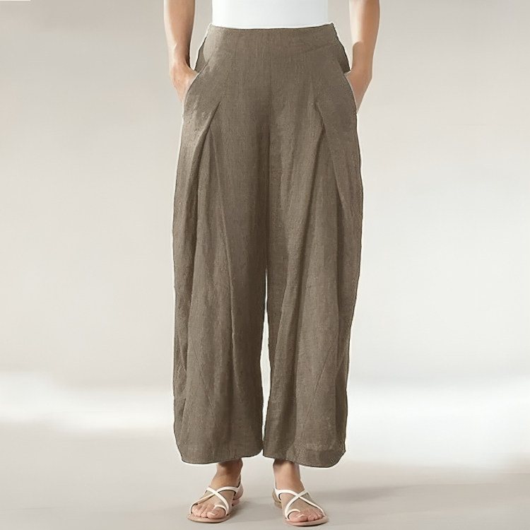 Wide navy blue linen trousers - Anna