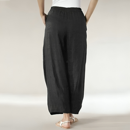 Wide navy blue linen trousers - Anna