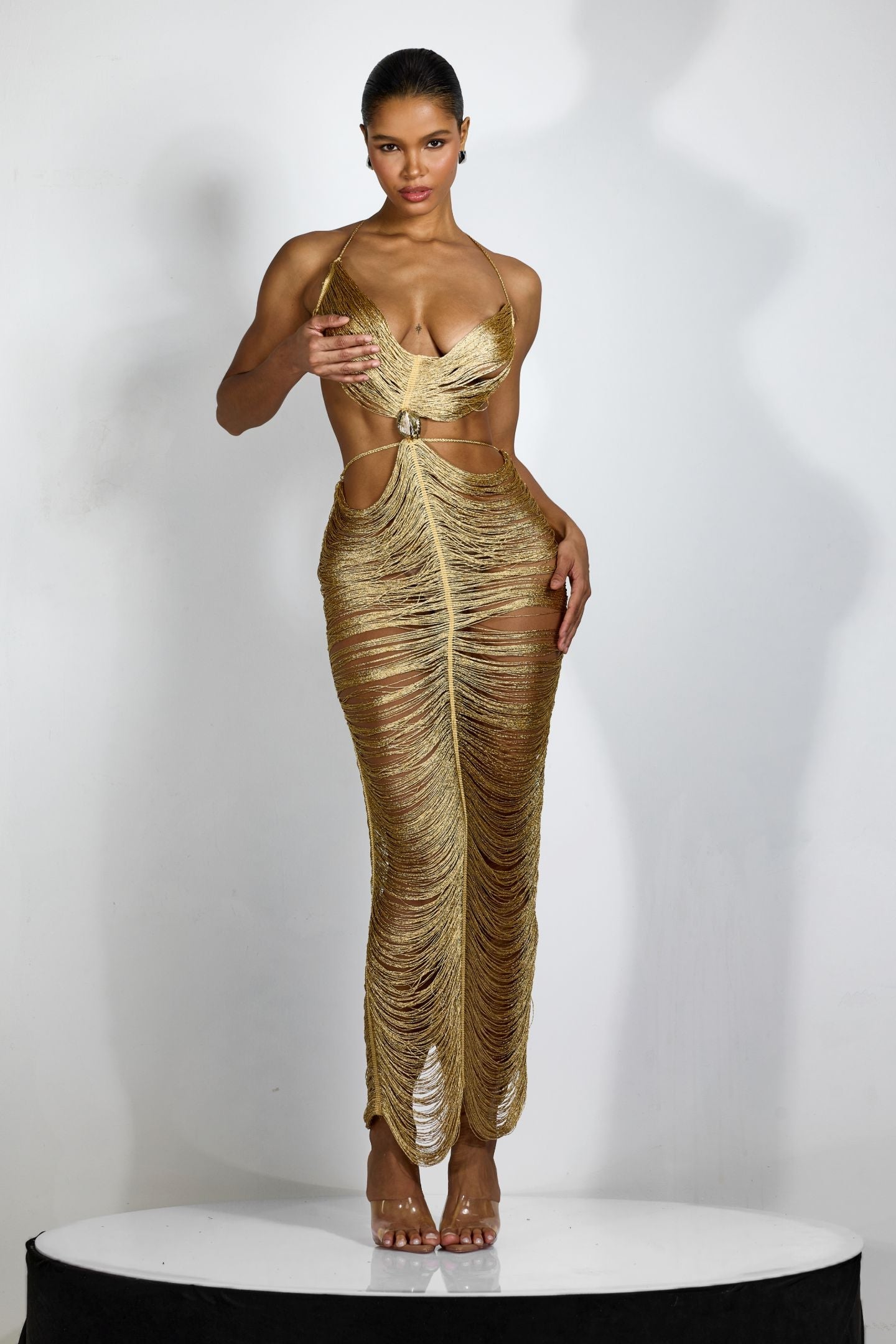 Robe moulante métallisée à fente latérale pour femme - Immacolata