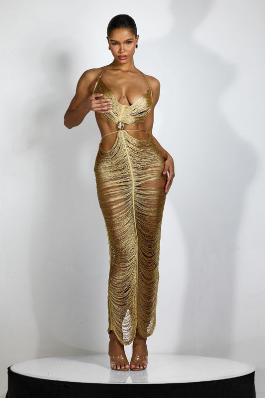 Robe moulante métallisée à fente latérale pour femme - Immacolata