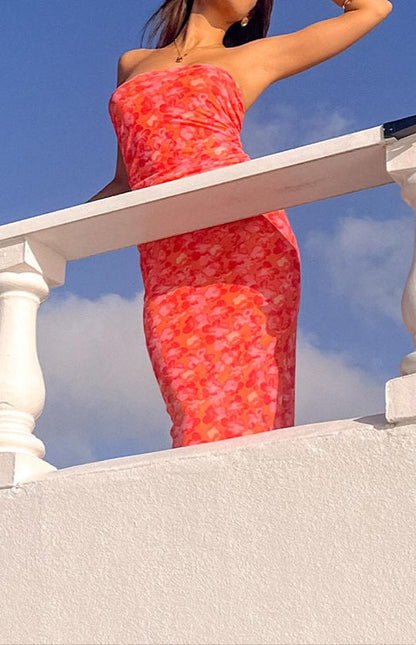 Robe longue fleurie orange Petronilla