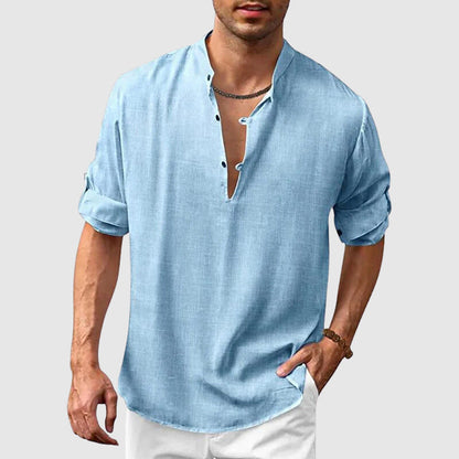 Light blue Henley shirt with stand-up collar - Max