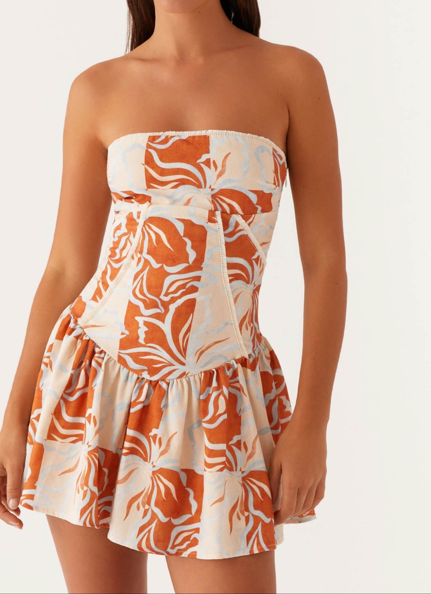 Mini-robe Paulina – Imprimé floral orange et bleu