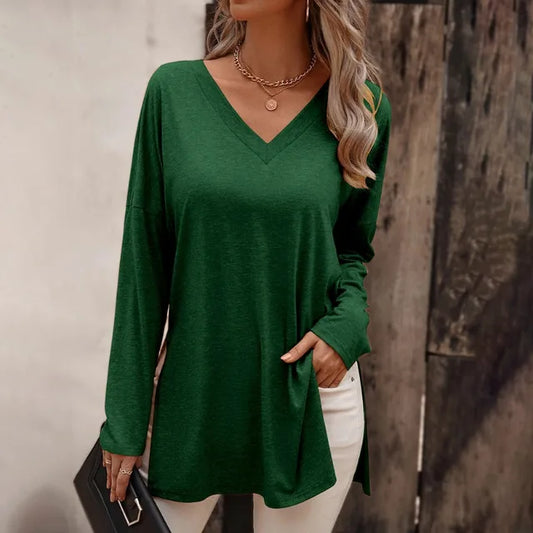 Green V-neck shirt - Anna